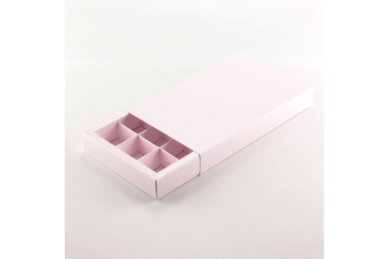 Коробка на 15 конфет с фальшбортом перламутровая дизайнерская нежно-розовая "Originals Candy Pink" без окна (12,2*20,4*3 см)